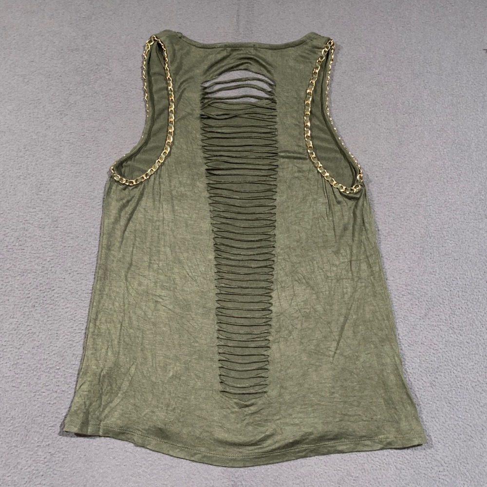 Occasion Tank Top Women Large Olive Green Gold Chain Ladder Cut Out RSP2012